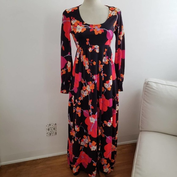 Vintage Floral Maxi Dress / Bright Colors / Size Small - Picture 1 of 6